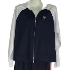 Izod Track Jacket Ladies Size Large Navy & White w/ Red Stripe Full Zip Jacket